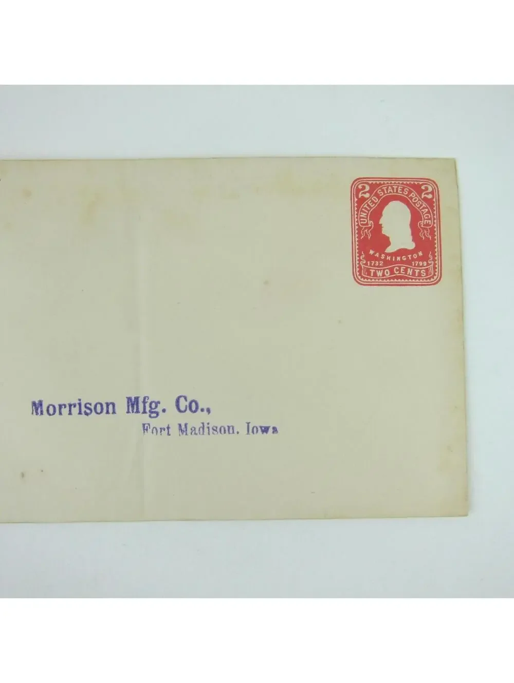 US Postal Stationery Morrison Mfg Co Fort Madison Iowa 2 cent Washington Antique